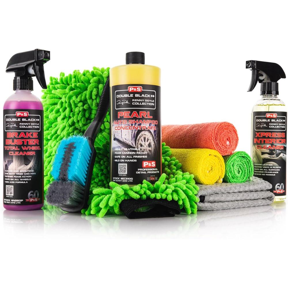 image:imageThe Rag Company Complete Car Cleaning Kit Includes Car Wash Soap Wheel Cleaner Interior Car Cleaner Wash Mitt Pad Drying Towel Microfiber Towels Wheel Brush 10 Piece Kit