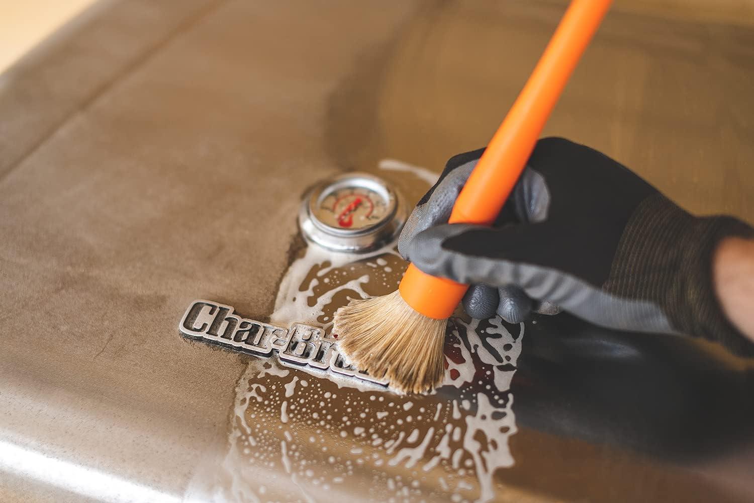 image:imageDetail Factory Boar Hair Detailing Brush ShortHandle LongHandle Combo Kit Comfortable Grip and HeavyDuty Scrubbing Orange