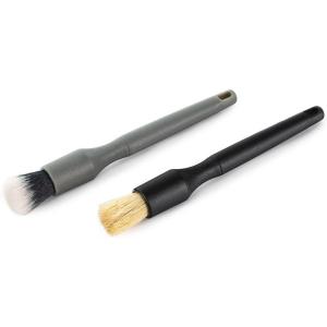Detail Factory – Crevice Mini Detailing Brush Combo Kit – One Boar’s Hair Brush + One Ultra-Soft Synthetic Brush, Heavy Cleaning Action for Small Spaces, Black + Gray (2-Pack)(Black & Gray)