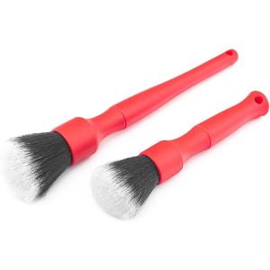 Detail Factory – Synthetic Detailing Brush Set – Long & Short Brush – Ultra-Soft Interior Car Cleaning Brushes for, Screens, Emblems, & Tight Spaces – Black(Red)