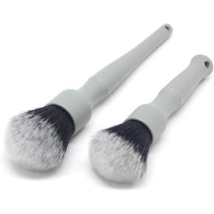 Detail Factory – Synthetic Detailing Brush Set – Long & Short Brush – Ultra-Soft Interior Car Cleaning Brushes for, Screens, Emblems, & Tight Spaces – Black(Gray)
