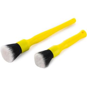 Detail Factory – Synthetic Detailing Brush Set – Long & Short Brush – Ultra-Soft Interior Car Cleaning Brushes for, Screens, Emblems, & Tight Spaces – Black(Yellow)